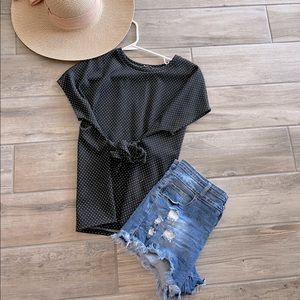 Black Poka Dot short sleeve with waist tie.